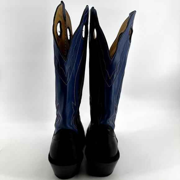 Honcho Buckaroo Cowboy Boots Leather USA Heeled Colorblock Blue Black 10D main image 5